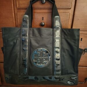 Tory Burch Black Patent Trim Tote